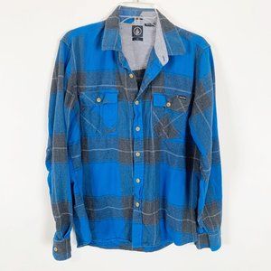 Volcom Men's Blue & Grey Button Up Shirt Size L